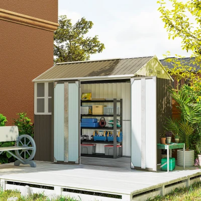 Outsunny 8' x 6' Metal Garden Shed, Lockable Tool Storage, Gray