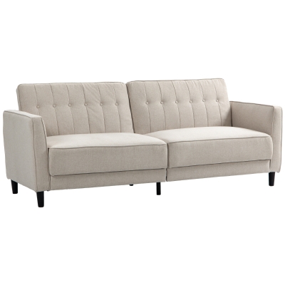 HOMCOM Convertible Bed with Couch, Button Tufted Fabric Sofa Bed with Adjustable Back for Living Room, Beige