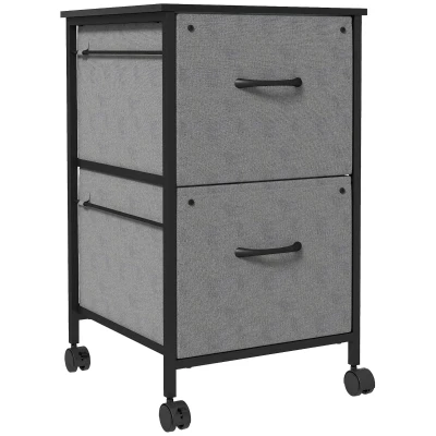 Vinsetto Vertical Filing Cabinet, Mobile File Cabinet with 2 Non-woven Fabric Drawers, Hanging Bars for Letter Size, Industrial Printer Stand for Home Office, Dark Grey