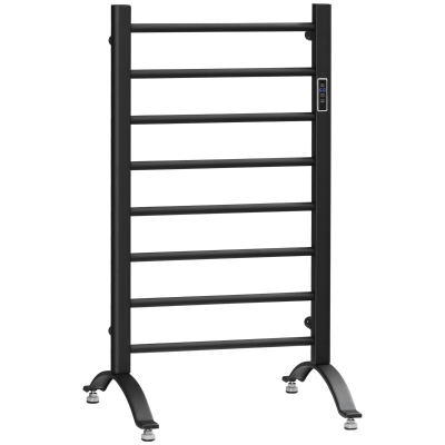 HOMCOM 8-Bar Heated Towel Warmer Rack with Built-in Timer and LED Indicators, Wall Mounted & Free Standing Carbon Steel Electric Towel Bar with Adjustable Temperature, Black