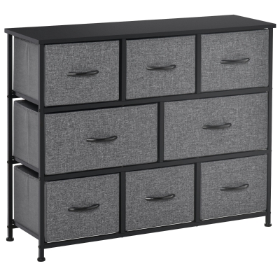 HOMCOM 8-Drawer Fabric Dresser, Steel Frame Storage Unit, Dark Gray