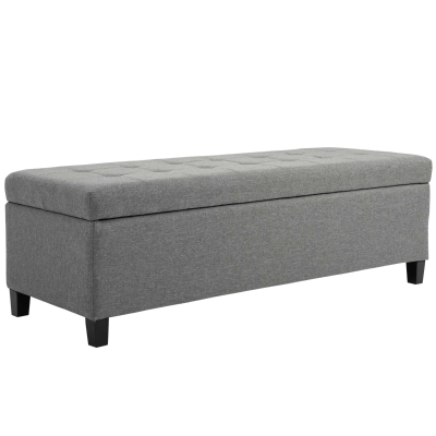 HOMCOM 50" Upholstered Storage Ottoman Bench with Soft Close Lid, Gray