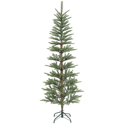 HOMCOM 6 ft Artificial Fir Pencil Christmas Tree, Hinged Xmas Tree with 442 Branch Tips and Metal Stand, Easy Assembly, Green