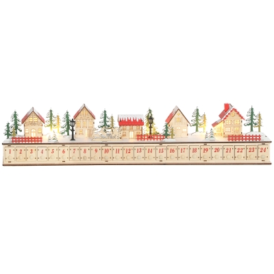 HOMCOM Wood-Effect Christmas Advent Calendar with 24 Drawers & LED Lights