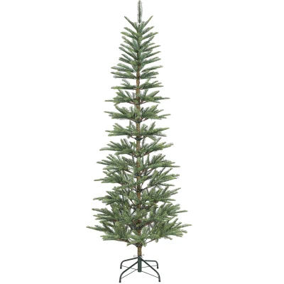 HOMCOM 7 ft Artificial Fir Pencil Christmas Tree, Hinged Xmas Tree with 646 Branch Tips and Metal Stand, Easy Assembly, Green
