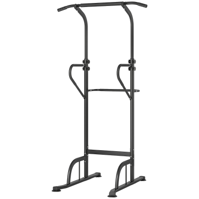 Soozier Power Tower Dip Station Pull Up Bar, Multi-Function Push Up Equipment with Adjustable Height for Home Gym Strength Training Workout Fitness, Black