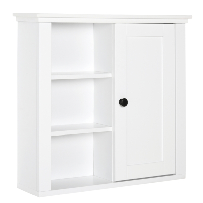 HOMCOM Bathroom Wall Cabinet, Wall Mounted Medicine Cabinet with 3 Open Shelves and Storage Cupboard for Laundry Room, White