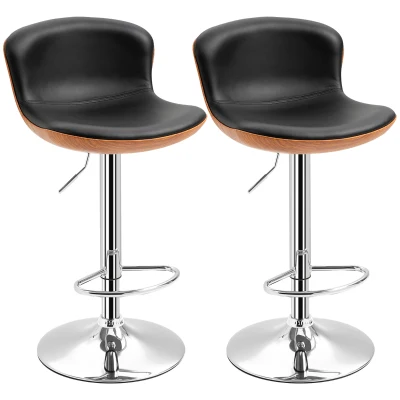 HOMCOM 2 Piece Modern Barstools with Backrest Counter Chairs with Footrest Swivel Black