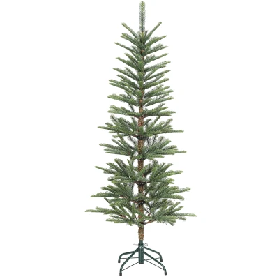 HOMCOM 5 ft Artificial Fir Pencil Christmas Tree, Hinged Xmas Tree with 316 Branch Tips and Metal Stand, Easy Assembly, Green