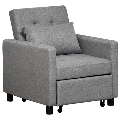 HOMCOM Convertible Sofa Lounger Bed, Tufted Fabric, Gray