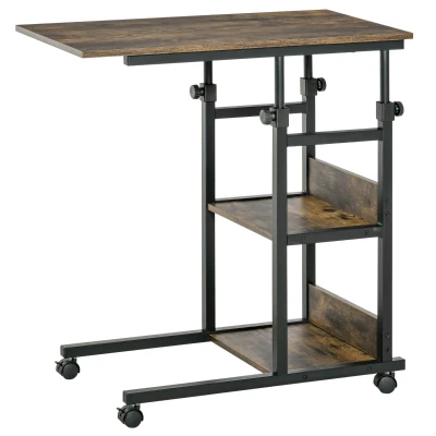 HOMCOM Mobile Standing Desk, Adjustable Height 31.5 inch Stand Up Desk with Wheels for Home Office, Rustic Brown