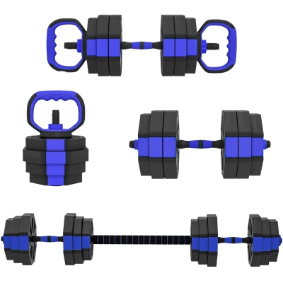 Soozier 4-in-1 Adjustable Dumbbell Set, Used as Kettlebell, Barbell, Dumbbell, Push-Up Stand, 55lbs Free Weights Set, Blue