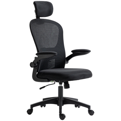 Vinsetto Office Chair, Mesh Computer Desk Chair with Adjustable Headrest, 4D Lumbar Support, Flip-up Arm, Black