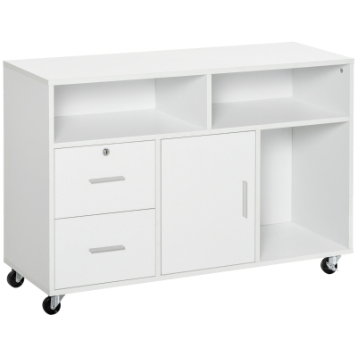 HOMCOM Printer Stand Mobile Cabinet with Drawer, White