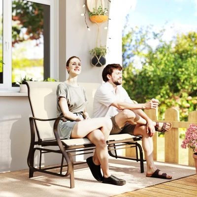 Outsunny 2-Person Outdoor Glider Bench, Beige Loveseat Chair