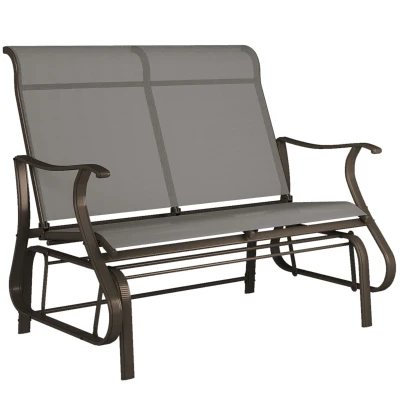 Outsunny Garden Double Gliding Chair, Patio Glider Armchair for Outdoor, Backyard Mesh Seat and Backrest, Steel Frame, Dark Grey