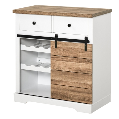 HOMCOM Farmhouse Coffee Bar Cabinet, White with Wine Racks