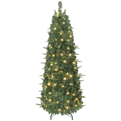 HOMCOM 5 ft Prelit Pop Up Christmas Tree, Collapsible Artificial Xmas Tree with Metal Stand for Holiday Decor, Green