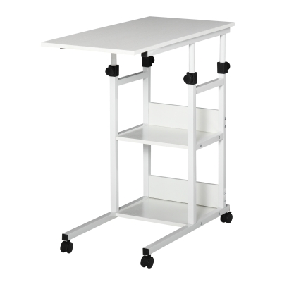 HOMCOM Mobile Standing Desk, Adjustable Height 31.5 inch Stand Up Desk with Wheels for Home Office, White