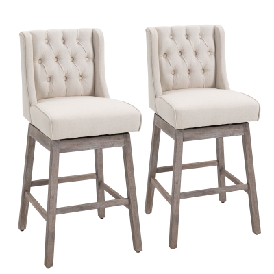 HOMCOM 30" Swivel Bar Stools Set of 2, Tufted Bar Chairs, Beige