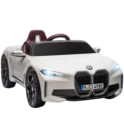 Aosom 12V Electric Ride on Car with Remote Control, 3.1 MPH Kids Ride-on Toy for Boys and Girls with Portable Battery, Suspension System, Horn Honking, Music, Lights, White