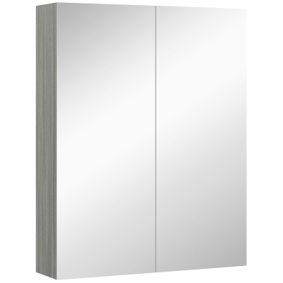 HOMCOM Wall Mount Mirrored Medicine Cabinet, Bathroom Mirror Cabinet with Adjustable Shelf, Double Soft Closing Doors, Grey