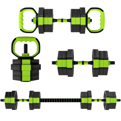 Soozier 4-in-1 Adjustable Dumbbell Set, Used as Kettlebell, Barbell, Dumbbell, Push-Up Stand, 44lbs Free Weights Set, Green