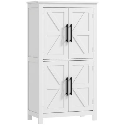 HOMCOM Farmhouse Bathroom Storage Cabinet, Bathroom Floor Cabinet with Barn Doors and Adjustable Shelf, White