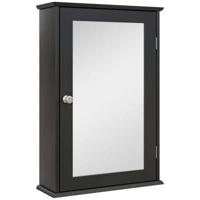 kleankin Bathroom Mirror Cabinet, Wall Mounted Medicine Cabinet with Door and Shelves, Black