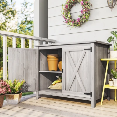 Garden Storage Shed 43.3" W x 23.6" D x 34.8" H Light Gray