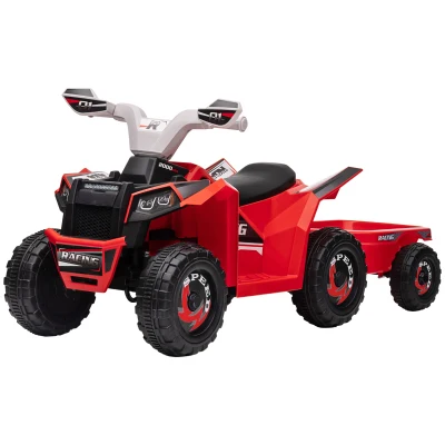 Aosom 6V Electric Toy Car with Back Trailer, Forward Backward, Wear-Resistant Wheels for Ages 18-36 Months, Red