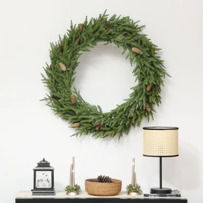HOMCOM 36" Artificial Norfolk Pine Christmas Wreath with Pine Cones