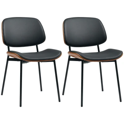 HOMCOM Dining Chairs Set of 2, Mid Century Modern Dining Room Chairs with Bentwood Back and Metal Legs for Kitchen Living Room