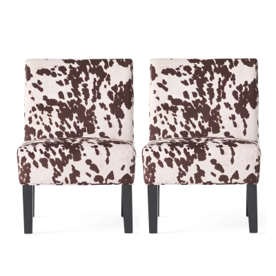Contemporary Accent Chair with Rubberwood Tapered Legs, Upholstered Seating for Living Room, 22.5'' L x 29.5'' W x 32'' H, Brown+White
