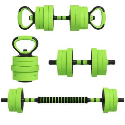 Soozier 44lbs 4-in-1 Adjustable Weight Dumbbell Set, Barbell, Kettlebell, Push Up Stand, Green