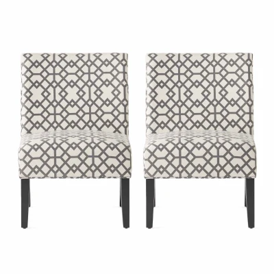 Contemporary Accent Chair with Upholstered Seat and Rubberwood Tapered Legs, Seat for Living Room, 22.5" L x 29.5" W x 32" H, Grey+Ivory