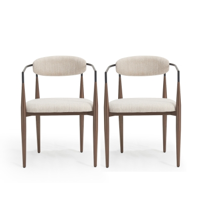 Set of 2 Modern Dining Chairs with Iron Frame and Gold Accent, Dining Seats for Ultimate Comfort and Style, 23" L x 22" W x 31.5" H, Beige+Black