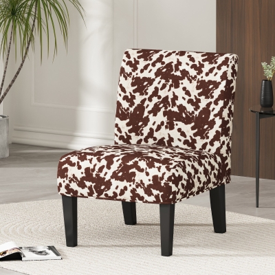 Contemporary Accent Chair with Rubberwood Tapered Legs, Upholstered Seating for Living Room, 22'' L x 29.5'' W x 32'' H, Brown+White