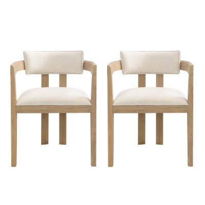 Modern Dining Chair with Rubber Wood Frame and Polyester Linen Blend Fabric, Wood Chair Perfect for Dining Room, 22.5'' L x 23.5'' W x 31'' H, Beige