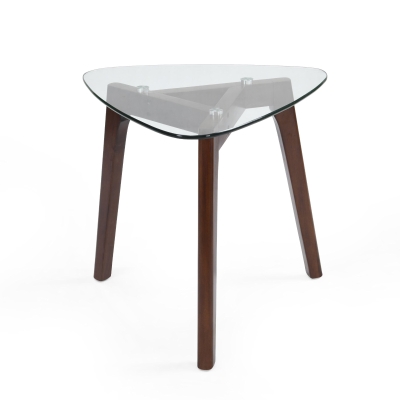 Mid-Century Modern End Table with Solid Wood Base, Tempered Glass Top, Side Table for Compact Rooms, 23" L x 22" W x 22" H, Walnut