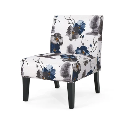Contemporary Accent Chair with Rubberwood Tapered Legs, Upholstered Seating for Dining Room, 22.5'' L x 29.5'' W x 32'' H, Blue+Multi