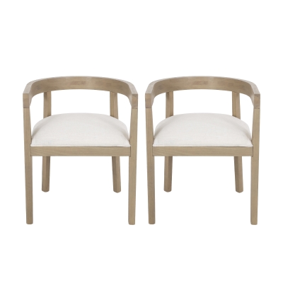 Set of 2 Contemporary Dining Arm Chairs with Rubberwood Frame, Chair Set Perfect for Dining Room, 22.5'' L x 22.5'' W x 27.5'' H, Beige