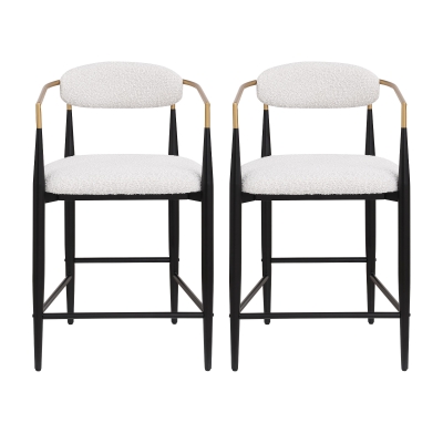 Set of 2 Modern Counter Stools with Iron Frame and Gold Accents, Upholstered Dining Chairs for Kitchen, 23" L x 22" W x 37.5" H, Beige