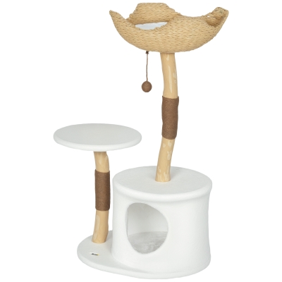 PawHut 40" Real Wood Cat Tree, Cat Tower for Indoor Large Adult Cats with Scratching Posts, Condo, Perch, Washable Cushion,