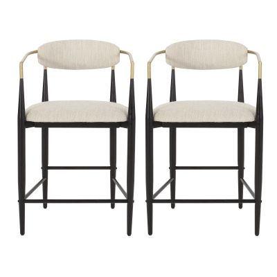 Set of 2 Modern Counter Stools with Iron Frame and Gold Accents, Chairs for Kitchen Island and Dining Room, 23" L x 22" W x 37.5" H, Beige