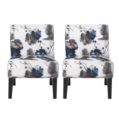 Contemporary Accent Chair with Upholstered Seating and Rubberwood Tapered Legs, Seat for Living Room, 22.5" L x 29.5" W x 32" H, Blue+Multi