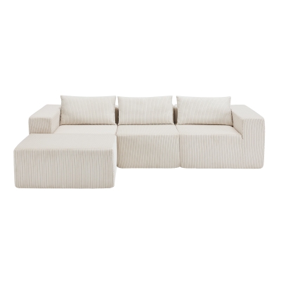 Modular Sectional Sofa with Corduroy Fabric and Free Combination Design, Daybed Perfect for Living Room, 107.5'' L x 68.5'' W x 30.5'' H, Beige