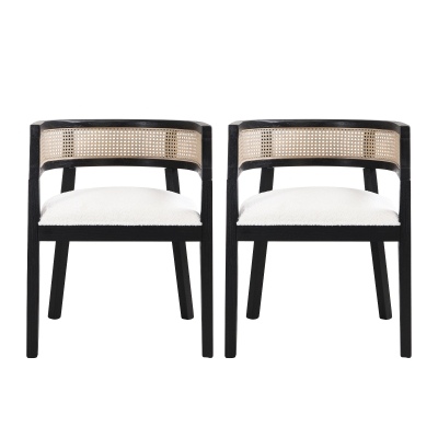 Set of 2 Dining Chairs with Rattan Backrest, Wood Frame, Dining Seats for Ultimate Comfort and Style, 22.5" L x 22" W x 29.5" H, Beige+Black