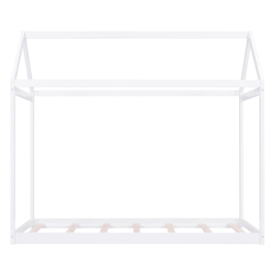 Twin Size Wooden House Bed with Pine Wood and MDF Construction, Bed Frame Perfect for Easy Assembly, 78.5" L x 42.5" W x 70.5" H, White