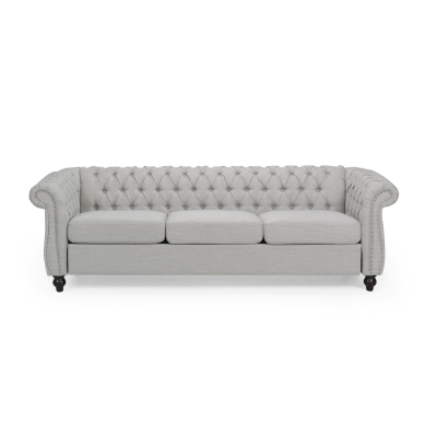 3-Seater Chesterfield Sofa with Deep Button Tufting and Scrolled Arms, Daybed Perfect for Living Room, 84.5'' L x 33.5'' W x 27'' H, Grey